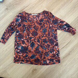 Peruvian Connection Ladies Rust Floral Blouse XS CT 426
